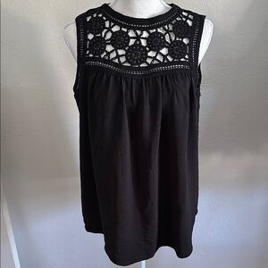 Adrianna Papell Black Sleeveless Crochet Detail Flowy Top Blouse